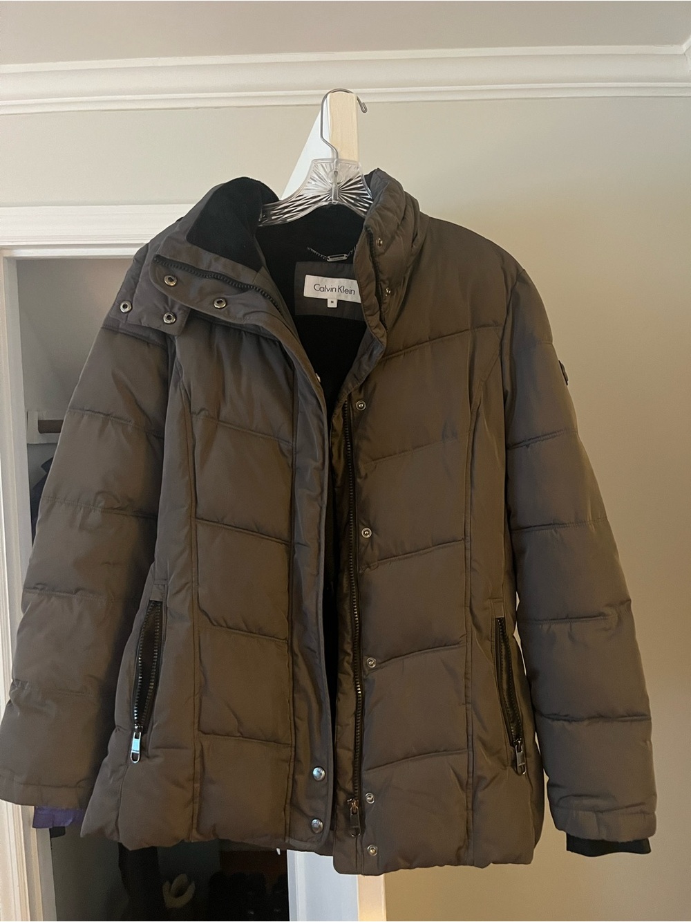 Calvin Klein Women's Dark Gray Quilted Puffer Coat